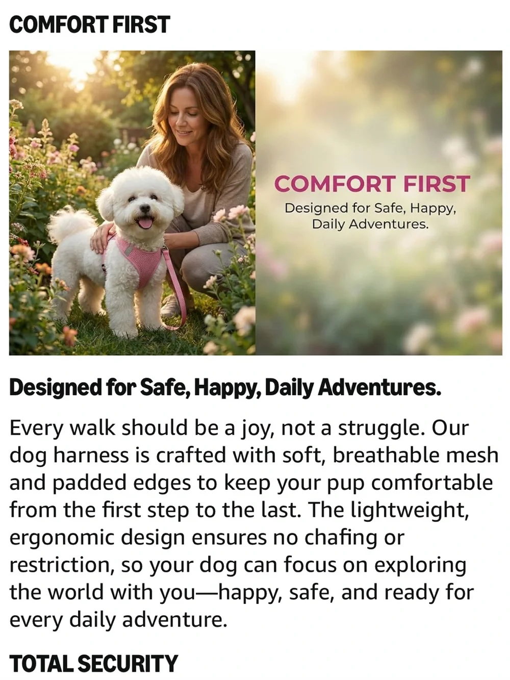 Dog Harness w/ Leash Set, No Pull Adjustable Harness/Thickened Padded. Sz med